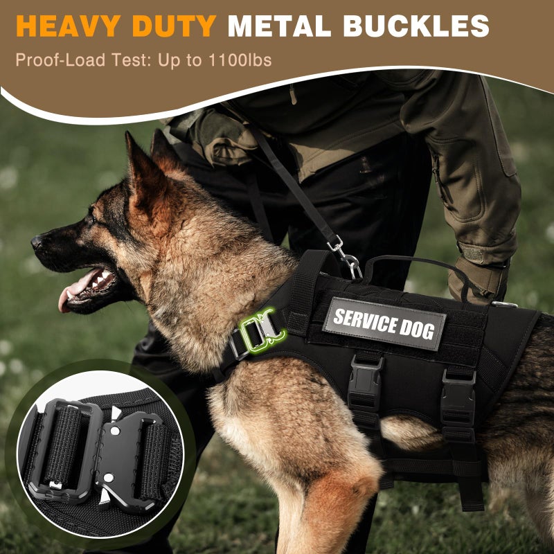 WINSEE Tactical Dog Harness with Dog Leash, Service Working MOLLE Vest with 10 Pet Patches for Large Dog, No Pull Military Harness and Backpack for Training Hunting Walking - Image 4