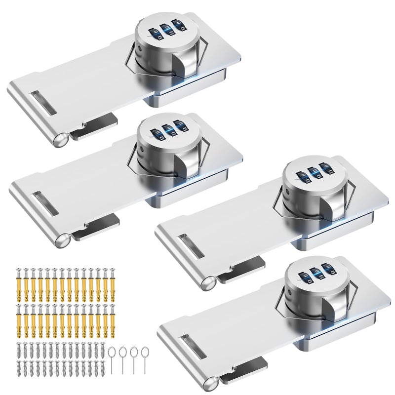 MeBantoo Household Password Hasp Locks With Combination - Security Slide Latch For Cabinets  Small Doors  Barn Door  Bathroom  Outdoor  Garden (4 Pack Silver) - Image 1
