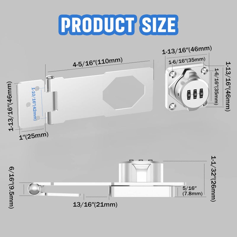 MeBantoo Household Password Hasp Locks With Combination - Security Slide Latch For Cabinets  Small Doors  Barn Door  Bathroom  Outdoor  Garden (4 Pack Silver) - Image 5