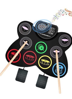 Electronic Drum Set,  9 Drum Practice Pad with Headphone Jack for Kids, Roll-up Drum Pad Machine Built-in Speaker Drum Pedals Drum