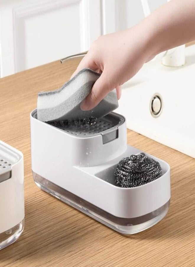 Akshify 3 in 1 Kitchen Soap Dispenser with Sponge Holder | One-Hand Press Liquid Soap Pump | Hollow Drain Design Leak-Proof Dishwashing Organizer for Sink Countertop - Image 3