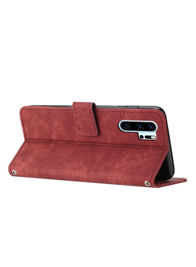 زبون جراب هاتف Huawei P30 Pro مصنوع من الجلد بتصميم مخطط مع حبل تعليق - Image 3