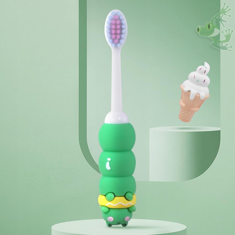 StarAndDaisy Baby Tooth Brush/Manual Toothbrush 1 Year + Kids With Soft And Fluffy 10000 Gentle Bristles, 80 Micron Split-Beam Bristle, Non-Slip Comfortable Dinosaur Handle (Teddy-Green) - Image 1