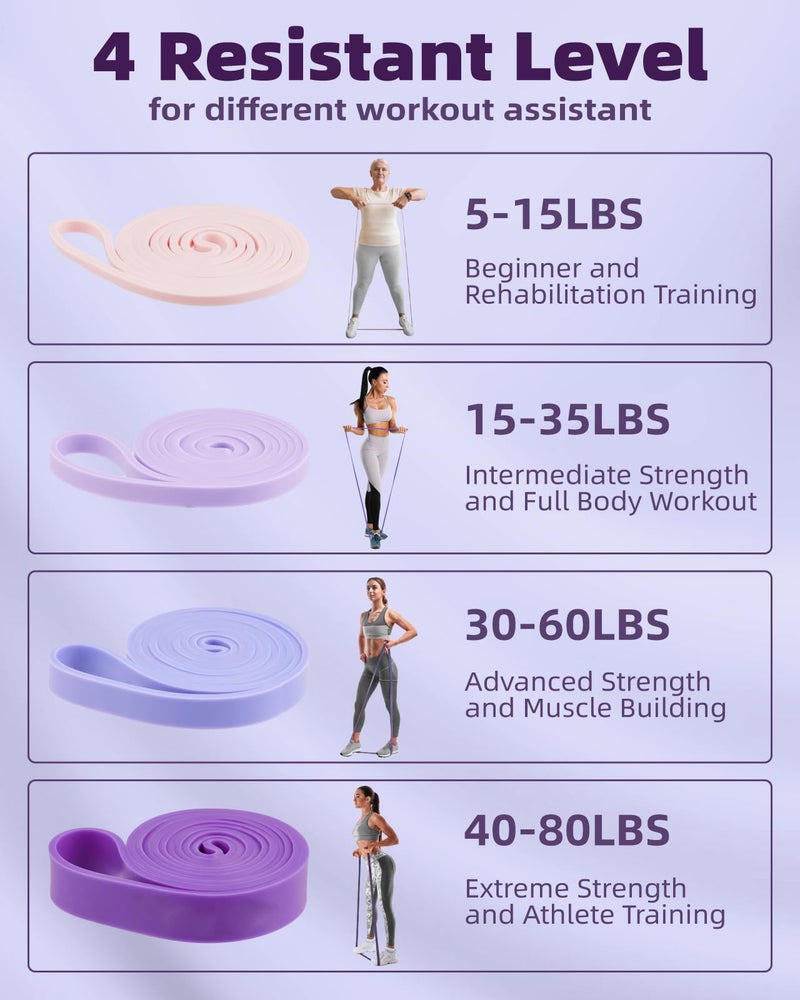 Fitense Pull Up Bands, Fitense 5-80lbs Resistance Bands Set with Door Anchor, Stretching Assist Band, Portable Exercise, Muscle Training, Physical Therapy, Exercise Workout Bands for Working Out for Women - Image 2