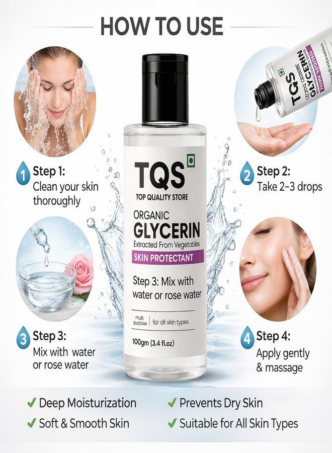TQS Organic Glycerin Skin Protectant, Extracted from Vegetables, Softens & Moisturizes, All Skin Types, 100gm (3.4 fl.oz) - Image 5