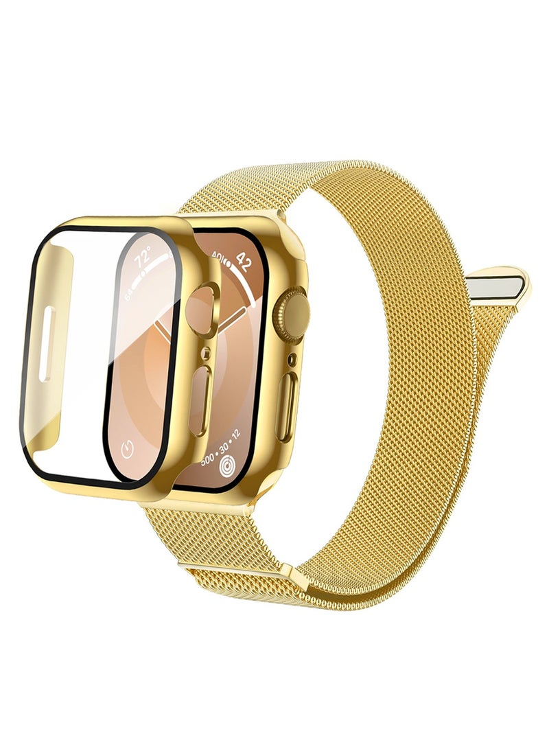 Case and watch band Set Compatible with Apple Watch 40mm (Series 4/5/6/SE/SE2), stainless steel mesh metal iWatch strap with Tempered Glass Screen Protector, Golden - Image 1