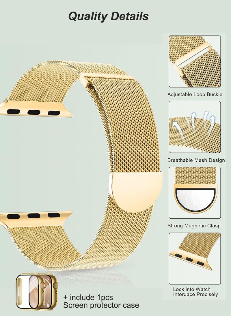 Case and watch band Set Compatible with Apple Watch 40mm (Series 4/5/6/SE/SE2), stainless steel mesh metal iWatch strap with Tempered Glass Screen Protector, Golden - Image 3
