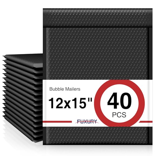 Fuxury Black Bubble Mailers 12x15" Padded Envelopes 40 Pack Large Bubble Mailer Strong Adhesion Padded Mailer,Self-Seal Envelope for Mailing Small Business,Magazine, Clothing. - Image 1