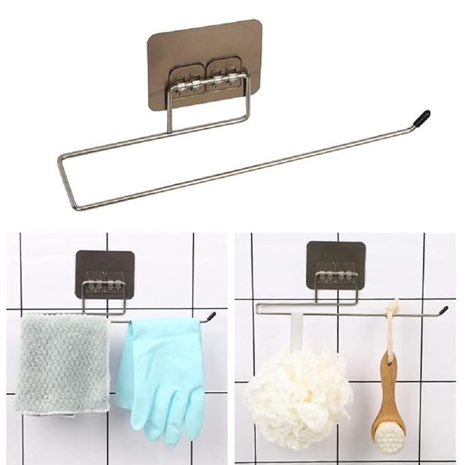 Tactine Paper Towel Holder Stainless Steel Self Adhesive Wall Mount Towel Bar for Kitchen Bathroom Toilet, Tissue Paper Roll Holder, Towel Bar Stand (Pack of 2) - Image 3