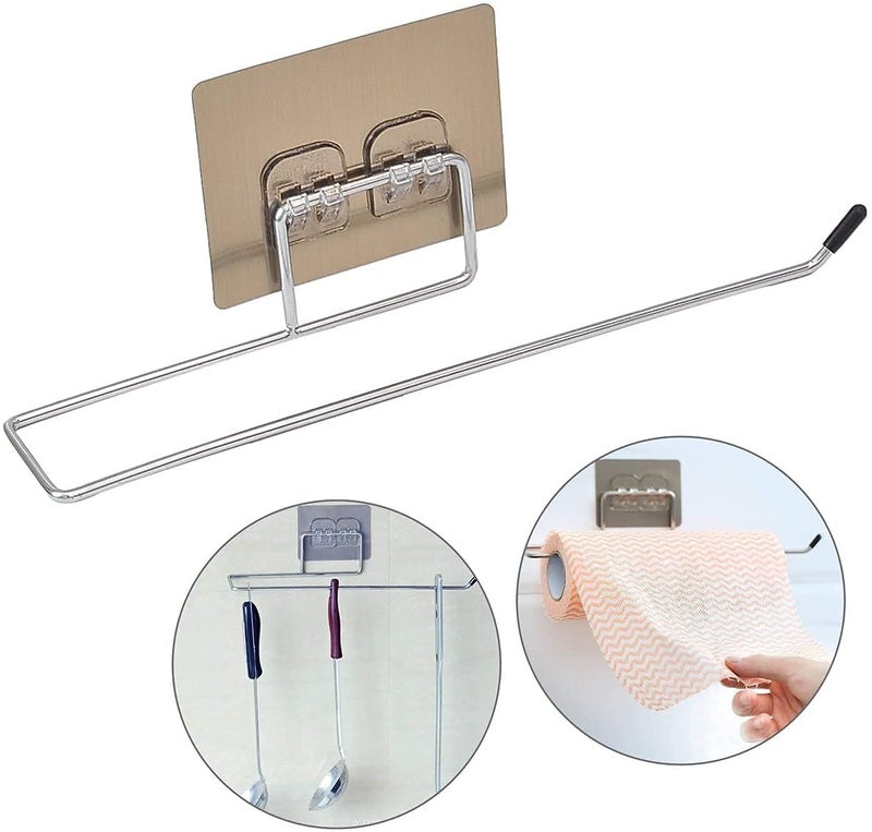 Tactine Paper Towel Holder Stainless Steel Self Adhesive Wall Mount Towel Bar for Kitchen Bathroom Toilet, Tissue Paper Roll Holder, Towel Bar Stand (Pack of 2) - Image 4