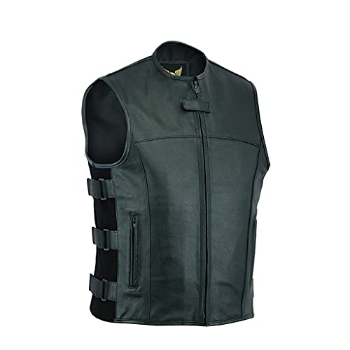 Leatherick Mens Warrior Style Leather Motorcycle Vest for Men with Deep Pockets (S, Black (Split Leather)) - Image 1