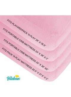 Biloban Biloban Mini Crib Sheets, Pack N Play Sheet Fitted, 2 Pack Portable Playard Sheets, Ultra Soft Microfiber Pack and Play Sheets, White & Pink, Preshrunk  - Image 2