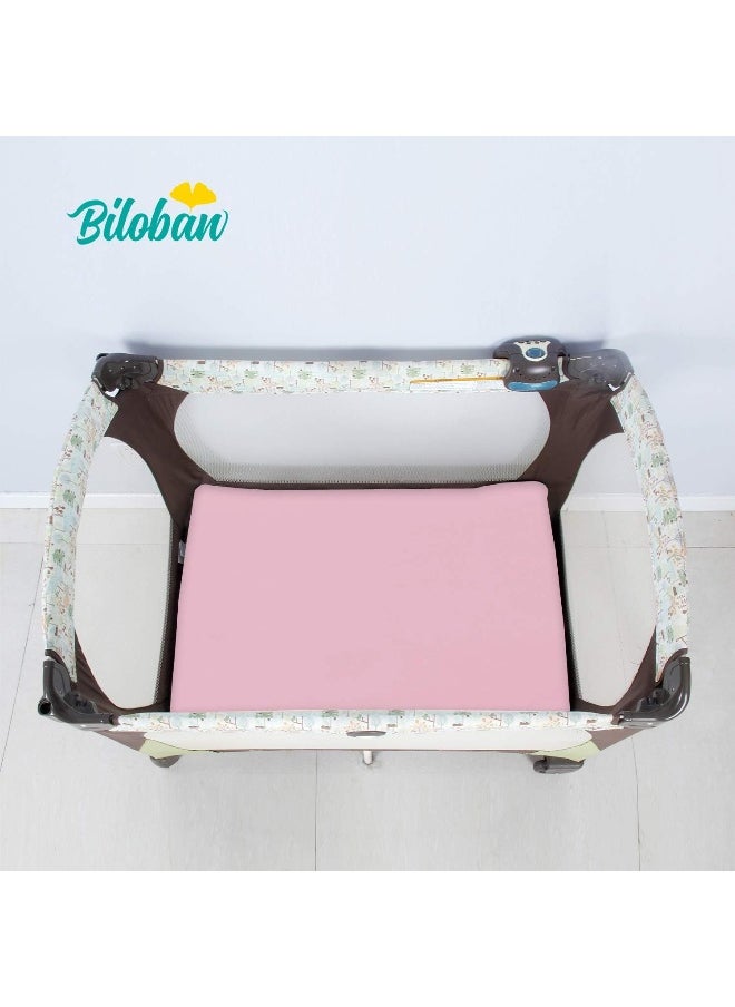 Biloban - Biloban Mini Crib Sheets, Pack N Play Sheet Fitted, 2 Pack Portable Playard Sheets, Ultra Soft Microfiber Pack and Play Sheets, White & Pink, Preshrunk - Image 1