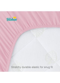 Biloban Biloban Mini Crib Sheets, Pack N Play Sheet Fitted, 2 Pack Portable Playard Sheets, Ultra Soft Microfiber Pack and Play Sheets, White & Pink, Preshrunk  - Image 4