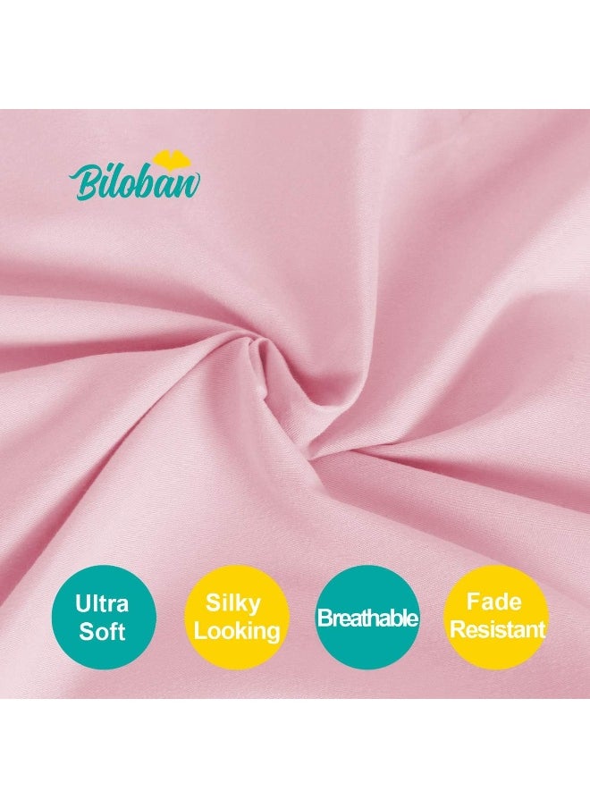 Biloban - Biloban Mini Crib Sheets, Pack N Play Sheet Fitted, 2 Pack Portable Playard Sheets, Ultra Soft Microfiber Pack and Play Sheets, White & Pink, Preshrunk - Image 1