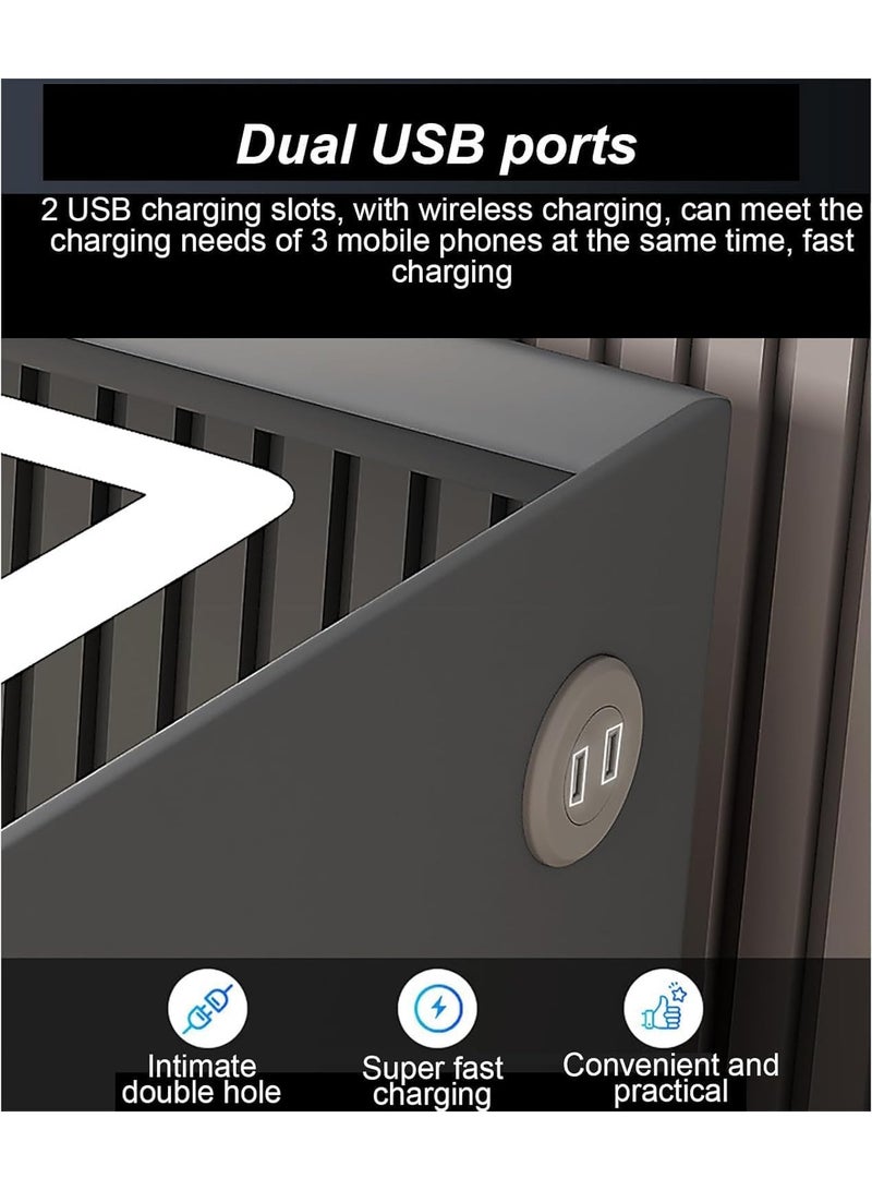 AUTOYSUR طاولة بجانب السرير مع درجين، طاولات جانبية بشحن لاسلكي، طاولة ذكية حديثة، طاولة جانبية بلمسة ذكية، شريط إضاءة ثلاثي الألوان لغرفة النوم مع USB لغرفة المعيشة (رمادي) - Image 4