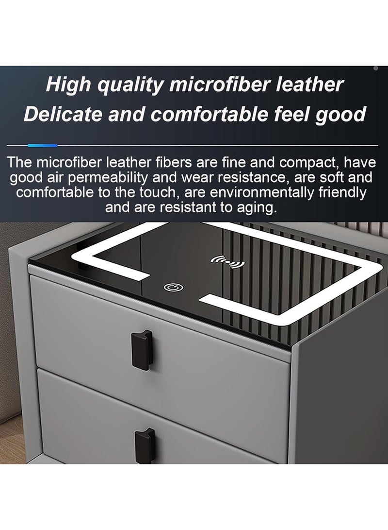 AUTOYSUR طاولة بجانب السرير مع درجين، طاولات جانبية بشحن لاسلكي، طاولة ذكية حديثة، طاولة جانبية بلمسة ذكية، شريط إضاءة ثلاثي الألوان لغرفة النوم مع USB لغرفة المعيشة (رمادي) - Image 5