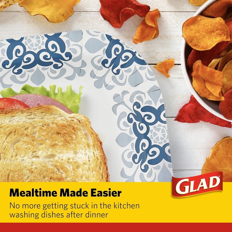 Glad Square Disposable Paper Plates, Blue Victorian Pattern - Strong, Sturdy, Soak Proof, and Microwavable Decorative Plates for Dinner and Everyday Use, 10 Inch, 50 Count - 12 Pack - Image 5