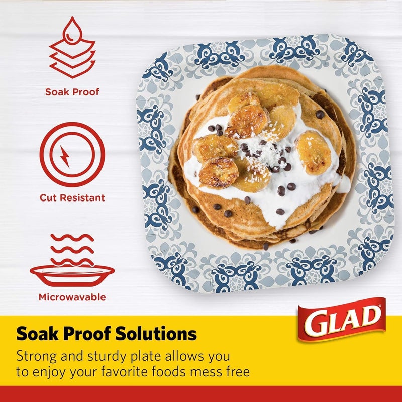 Glad Square Disposable Paper Plates, Blue Victorian Pattern - Strong, Sturdy, Soak Proof, and Microwavable Decorative Plates for Dinner and Everyday Use, 10 Inch, 50 Count - 12 Pack - Image 3