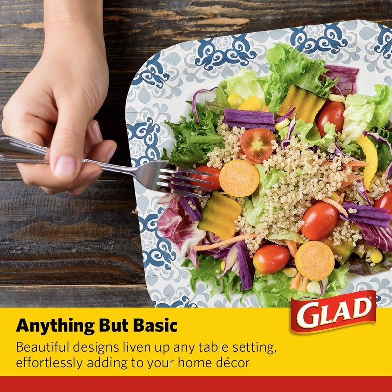 Glad Square Disposable Paper Plates, Blue Victorian Pattern - Strong, Sturdy, Soak Proof, and Microwavable Decorative Plates for Dinner and Everyday Use, 10 Inch, 50 Count - 12 Pack - Image 4