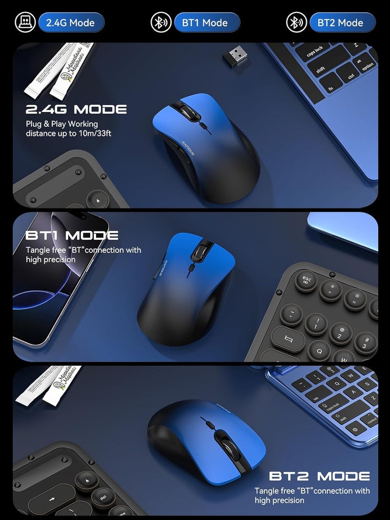 RAPIQUE Bluetooth Wireless Mouse - Dual Bluetooth & 2.4 GHz USB Receiver, Comfortable Grip, Quiet Clicks, Low Power - Multi-Device Compatibility for Laptop, MacBook, Computer, ipad(Gradient Blue) - Image 4
