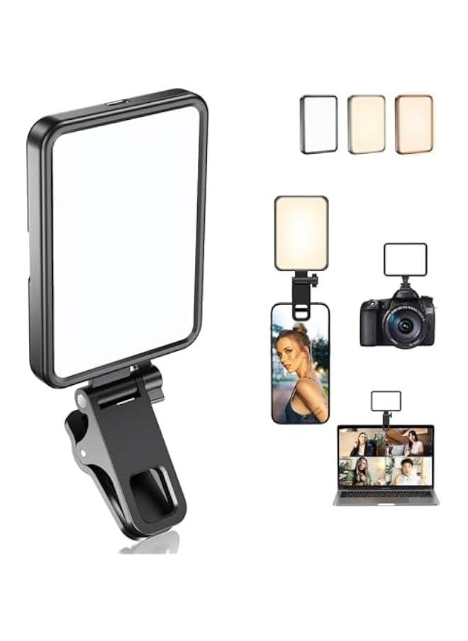 Arabest Portable Rechargeable LED Selfie Light for Phone, Camera, Laptop - Clip-On Phone Light for Pictures, Vlog, Makeup, Video Conference - Long-Lasting Battery - Black  - Image 1