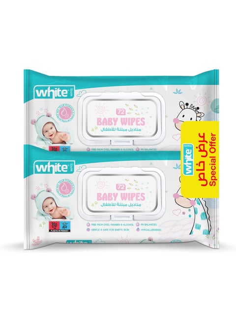 2 Units of White Baby Wipes - 72 Wipes