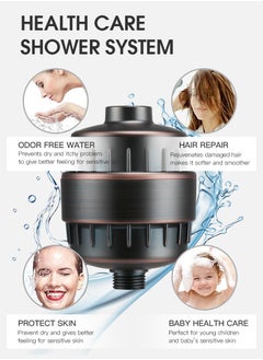 TAYRAN Shower Filter, 15 Stage Shower Head Filter for Hard Water with 2 Cartridges, High Output Shower Water Filter to Remove Chlorine, Fluoride and Other Impurities, Improves Skin Condition, Protects Hair  - Image 2