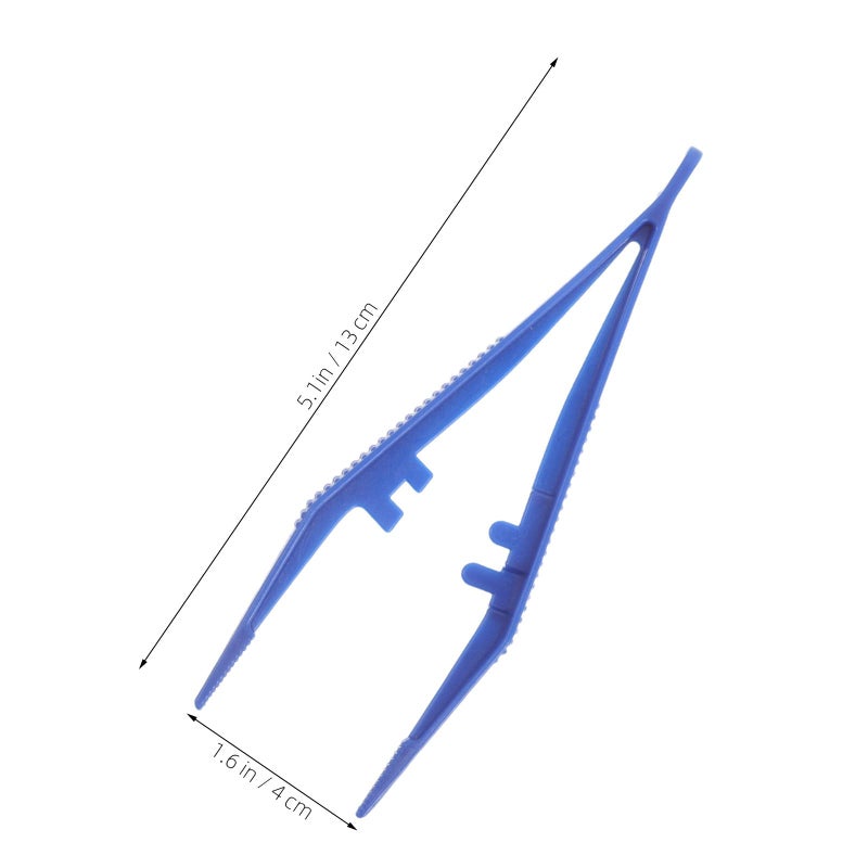 Blue Plastic Tweezers 13cm Serrated Tips for Lab School Craft Beading - Image 3