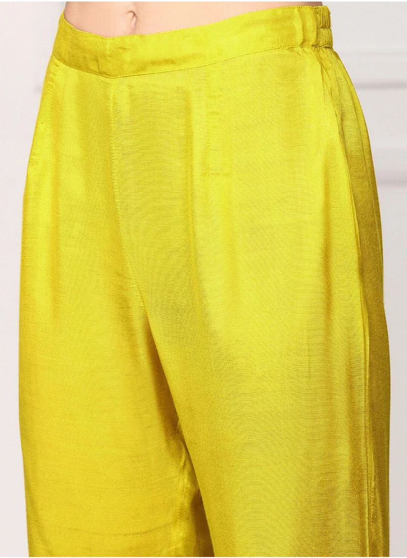 ISHIN Mustard Kurta Set Straight Fit 3/4 Sleeve Sleeve made from Viscose Shantoon featuring Self Design design and Round Neck neckline - Perfect for Ethinic!