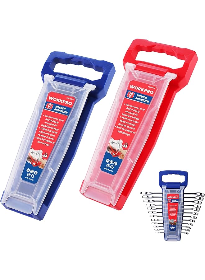 ووركبرو منظم مفاتيح ربط من قطعتين، حامل مفاتيح ربط بلاستيكي بـ 24 فتحة مع غطاء قفل، متوافق مع النظام المتري وSAE (حتى 19 مم أو 7/8 بوصة)، حامل مفاتيح ربط عالي الجودة مع مقبض حمل - Image 1