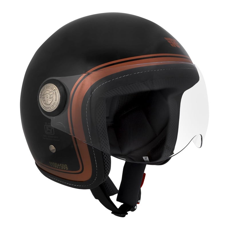 Royal Enfield J1B Chopper Open Face Helmet | ISI and DOT Certified | Impact Protection: High Density EPS Liner | High Impact Grade Thermoplastic Shell | Black Copper M - Image 5