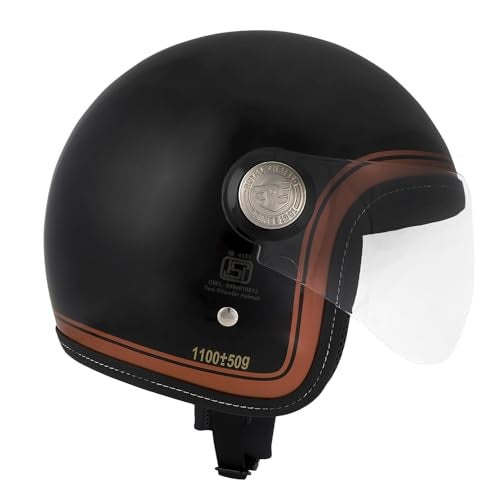 Royal Enfield J1B Chopper Open Face Helmet | ISI and DOT Certified | Impact Protection: High Density EPS Liner | High Impact Grade Thermoplastic Shell | Black Copper M - Image 2