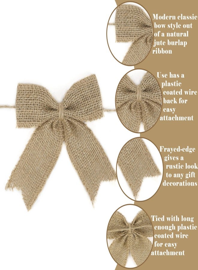 AIMUDI Natural Burlap Bows - Rustic Gift, Christmas Wreath & Wedding Decor - 4 Inch Handmade Small Burlap Farmhouse Bows for Crafts & Gift Wrapping - 12 Counts - Image 4
