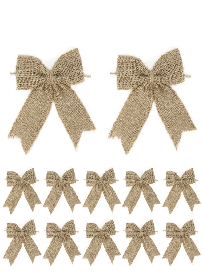 AIMUDI Natural Burlap Bows - Rustic Gift, Christmas Wreath & Wedding Decor - 4 Inch Handmade Small Burlap Farmhouse Bows for Crafts & Gift Wrapping - 12 Counts - Image 1