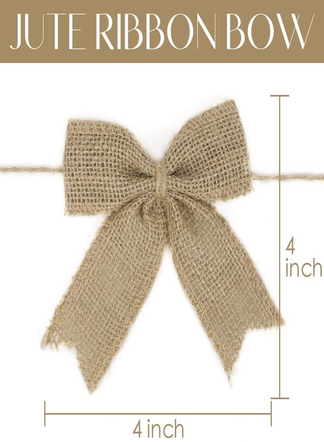 AIMUDI Natural Burlap Bows - Rustic Gift, Christmas Wreath & Wedding Decor - 4 Inch Handmade Small Burlap Farmhouse Bows for Crafts & Gift Wrapping - 12 Counts - Image 2