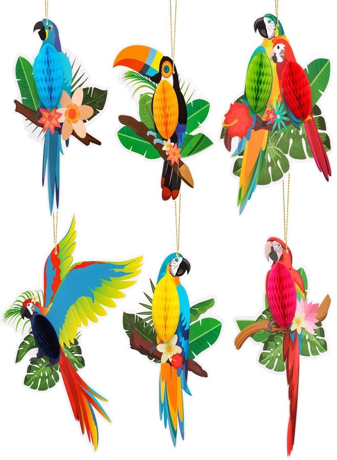 KINYFY 6 Pcs Tropical Birds Honeycombs, Parrot Honeycomb Decorations, Parrot Paper Cutouts Hanging Decorations for Summer, Jungle, Rainforest Party Supplies - Image 1