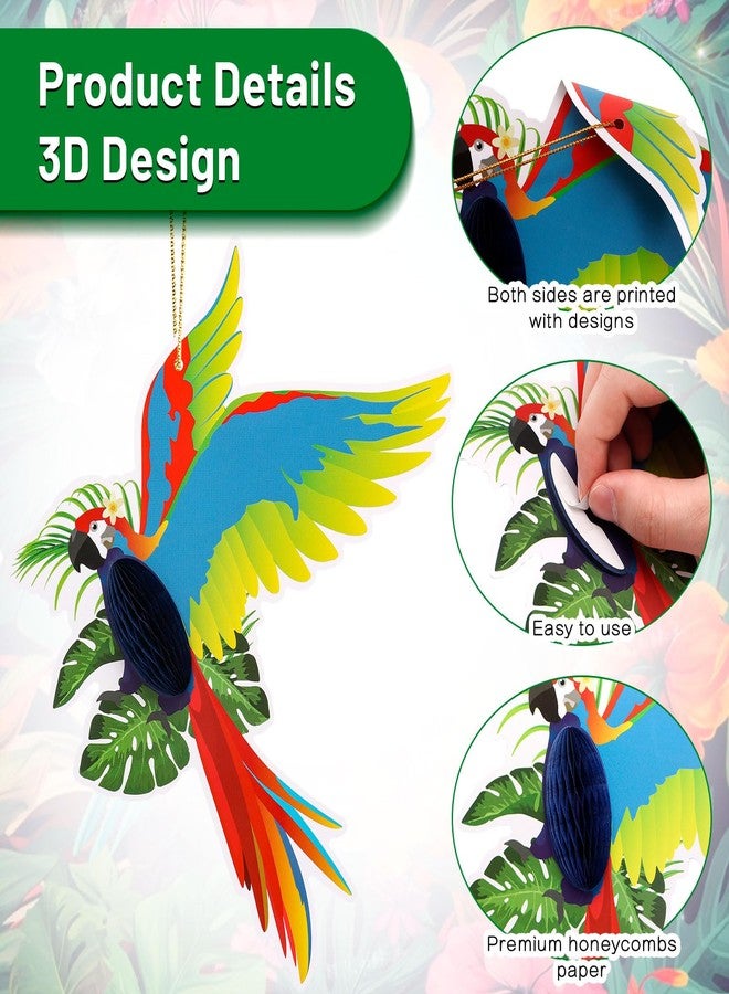 KINYFY 6 Pcs Tropical Birds Honeycombs, Parrot Honeycomb Decorations, Parrot Paper Cutouts Hanging Decorations for Summer, Jungle, Rainforest Party Supplies - Image 3