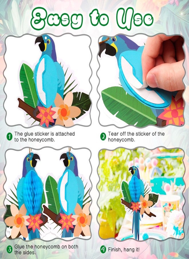KINYFY 6 Pcs Tropical Birds Honeycombs, Parrot Honeycomb Decorations, Parrot Paper Cutouts Hanging Decorations for Summer, Jungle, Rainforest Party Supplies - Image 5