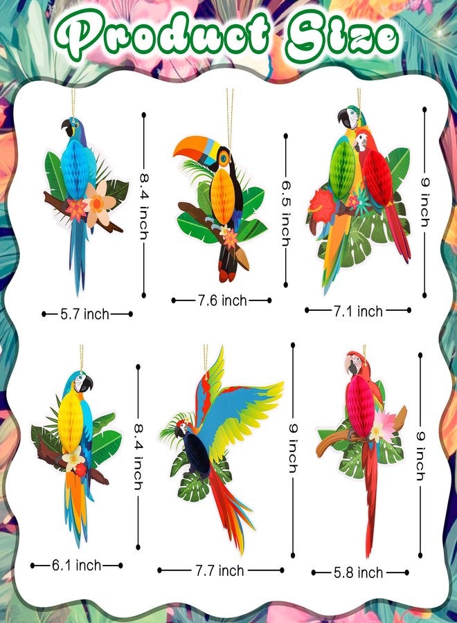 KINYFY 6 Pcs Tropical Birds Honeycombs, Parrot Honeycomb Decorations, Parrot Paper Cutouts Hanging Decorations for Summer, Jungle, Rainforest Party Supplies - Image 2