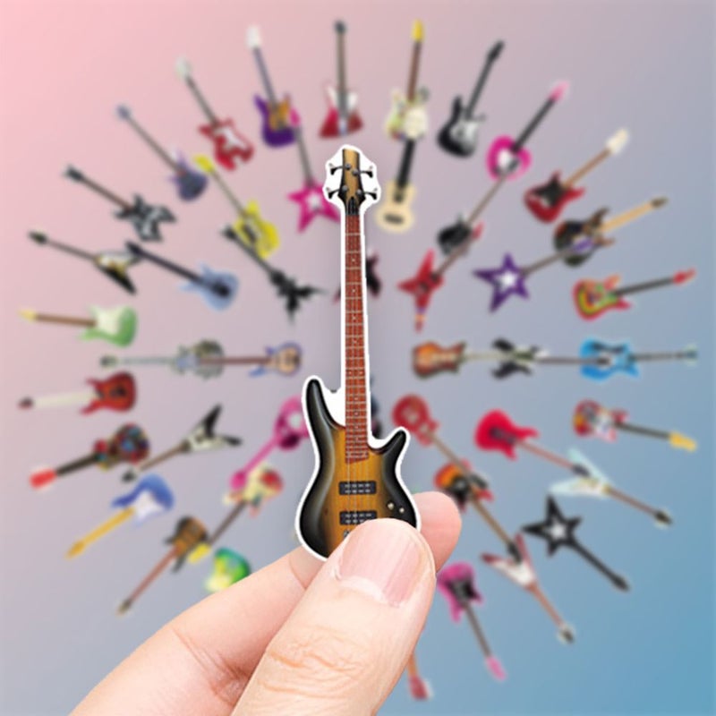 50 Pcs Multicolor Artistic Electric Guitar Stickers Bold Outlines Colorful Finishes Diverse Body Styles Modern Music Inspired Illustration Vinyl Aesthetic Decals Decorating Laptops Cell Phones Guitars - Image 5