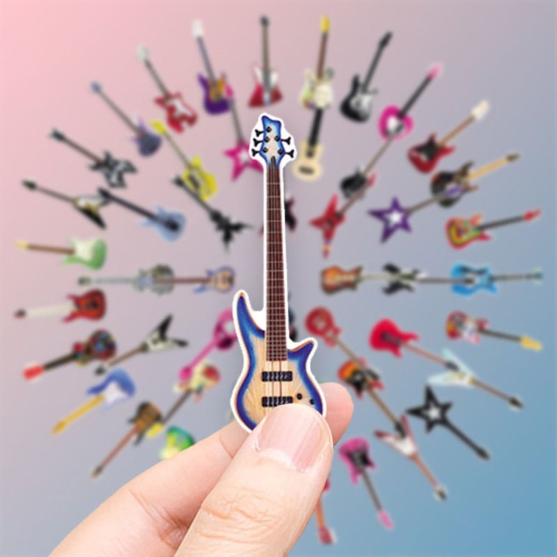 50 Pcs Multicolor Artistic Electric Guitar Stickers Bold Outlines Colorful Finishes Diverse Body Styles Modern Music Inspired Illustration Vinyl Aesthetic Decals Decorating Laptops Cell Phones Guitars - Image 1