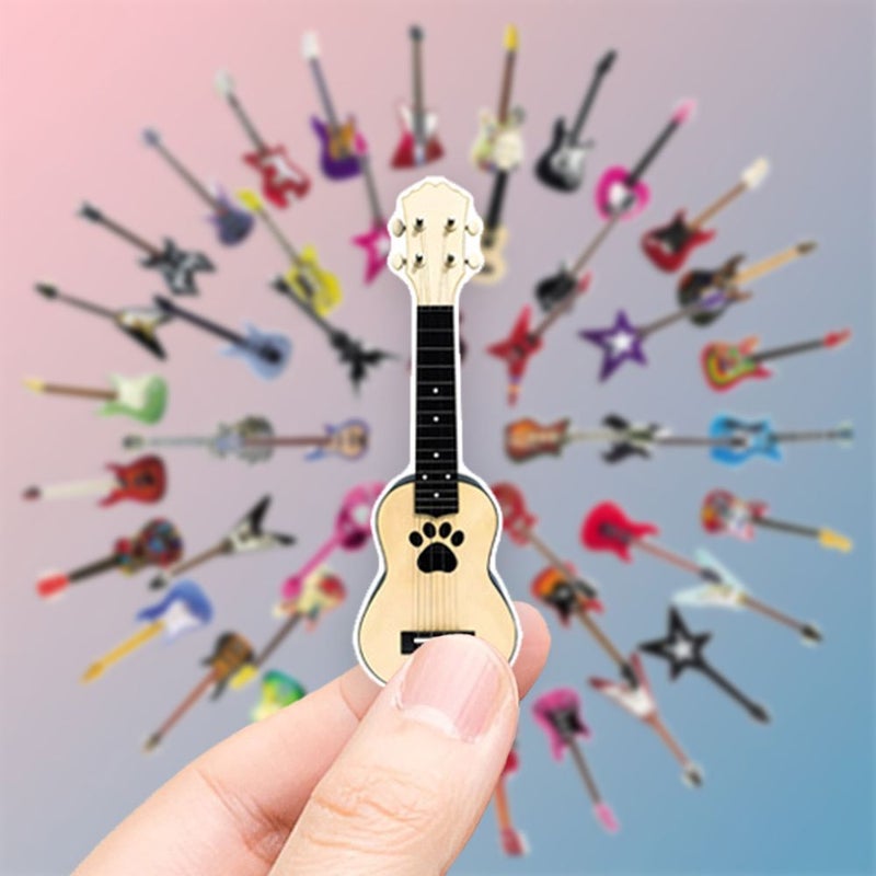 50 Pcs Multicolor Artistic Electric Guitar Stickers Bold Outlines Colorful Finishes Diverse Body Styles Modern Music Inspired Illustration Vinyl Aesthetic Decals Decorating Laptops Cell Phones Guitars - Image 2