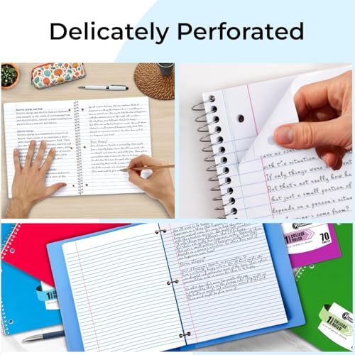 Rosmonde Spiral Notebook, 12 Pack, 1 Subject, College Ruled, 70 Sheets, 8 x 10-1/2", 3 Hole Punched, Bulk College Ruled Spiral Notebook for School, Single Subject Spiral Notebook Bulk, Assorted Colors - Image 4