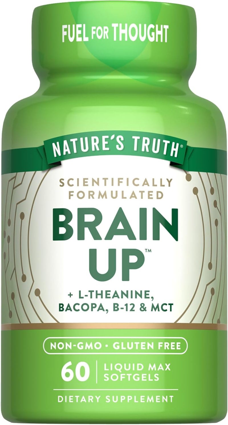 natures truth كبسولات ناتشرز تروث للدماغ 60 عدداً مع إل-ثيانين باكوبا ب12 إم سي تي خالية من الكائنات المعدلة وراثياً وخالية من الغلوتين - Image 1