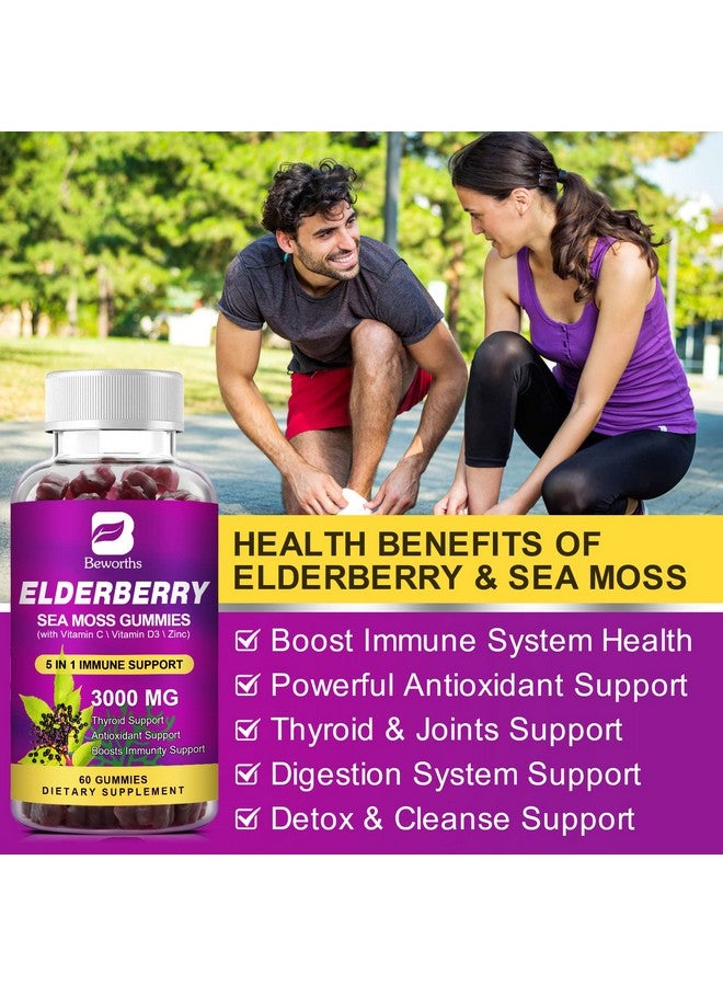 B BEWORTHS Elderberry Gummies & Irish Sea Moss, Organic Sambucus Elderberry Gummy with Seamoss, Zinc, Vitamin C, D3, Multivitamin Elderberry Vitamin Immune & Energy Support Supplements - Sugar-Free - Image 2