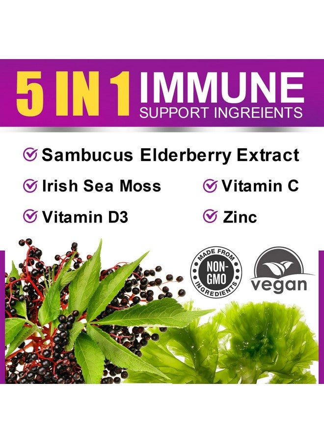 B BEWORTHS Elderberry Gummies & Irish Sea Moss, Organic Sambucus Elderberry Gummy with Seamoss, Zinc, Vitamin C, D3, Multivitamin Elderberry Vitamin Immune & Energy Support Supplements - Sugar-Free - Image 4