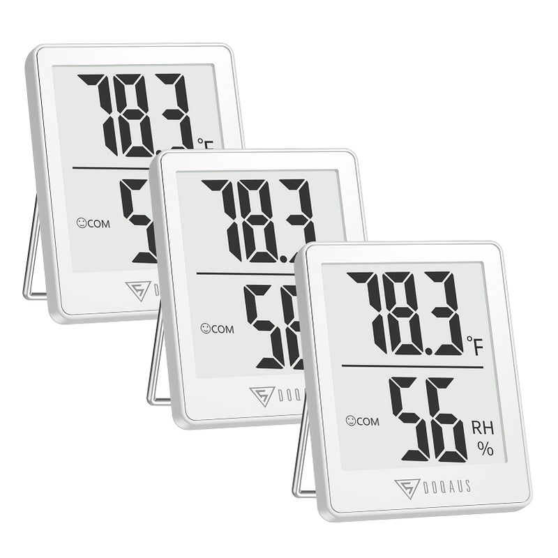DOQAUS Indoor Thermometer [3 Packs], Humidity Gauge Room Thermometer for Home, Digital Hygrometer, Accurate Temperature Humidity Monitor Meter for House, Office, Greenhouse, Home White (2.3X1.8inch) - Image 1