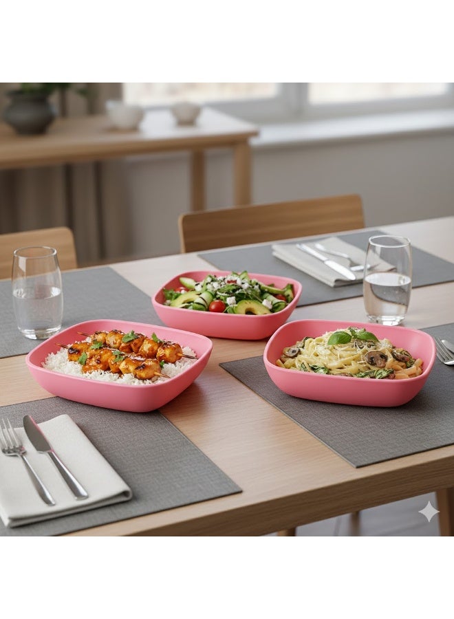 favilla Rectangular plastic plate set - 3 pieces, multi-purpose - Code 1052 - Rose color - Image 1