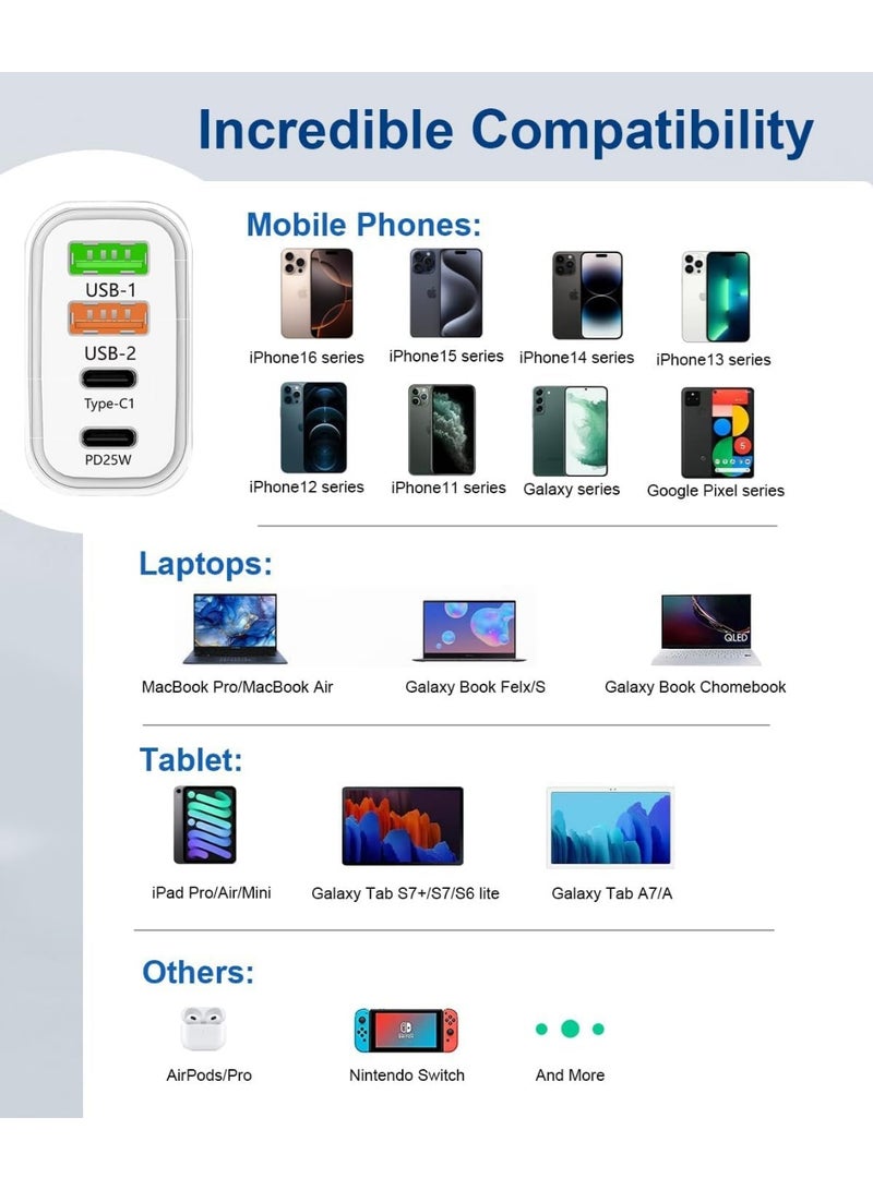 Arabest 40W Fast Charger with 4 Ports, 2USC+2USB Multiport Charger Block for Multiple Device, 40w Fast Charging Wall Charger, 4 Port Travel Charger Fast Mobile Charger Adapter (White, US) - Image 3